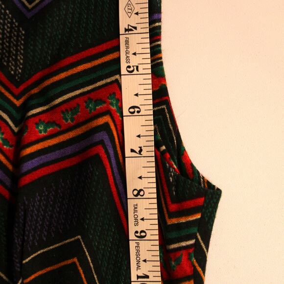 VTG 1970's Sleeveless Tie Neck Secretary Dress Multicolor Chevron & Black sz S - Picture 14 of 14